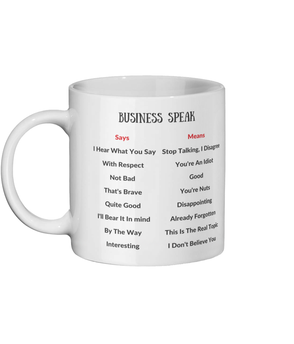 Business Speak- What We Say And What We Mean Mug Left-side